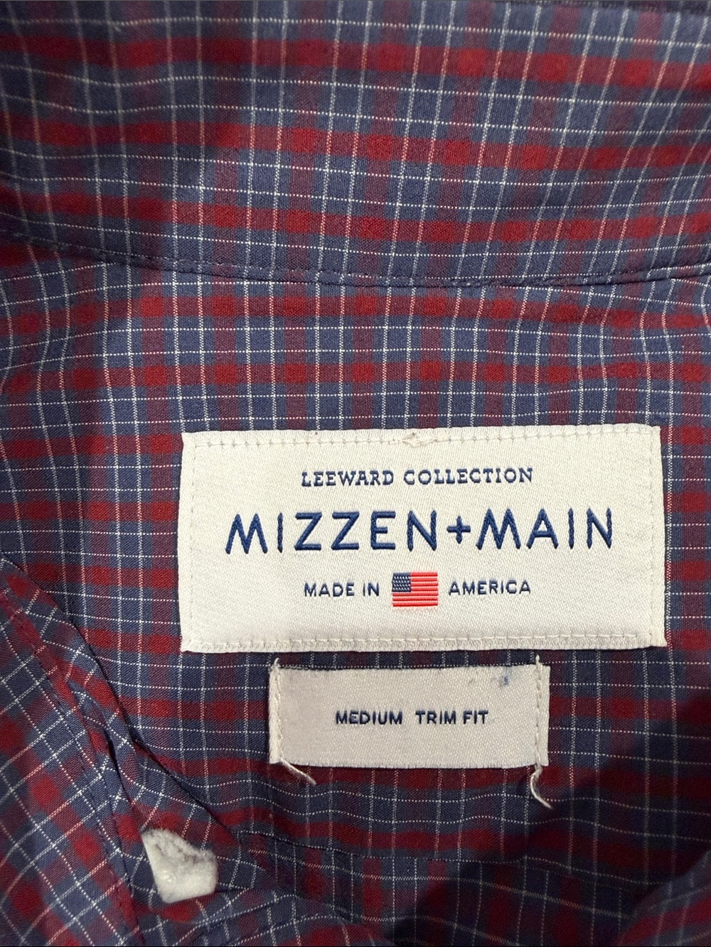 Mizzen+Main Men's Size M Red and Blue Plaid Button-Down Shirt - Picture 2 of 5